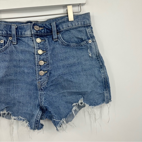 Gap High Rise Cheeky Shorts Size 6 Boho Distressed Raw Hem Button Fly - Picture 3 of 7